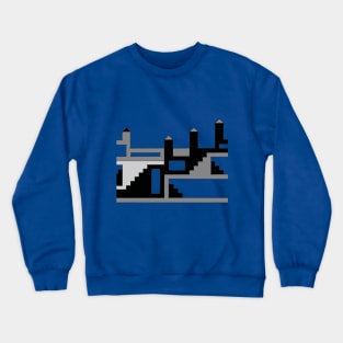 Simple Castle in Black and White on Blue Crewneck Sweatshirt